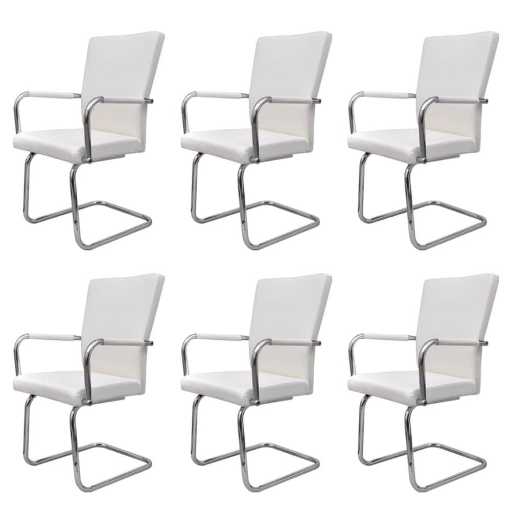 Vidaxl Jedálenské stoličky, perová kostra 6 ks, biele, umelá koža